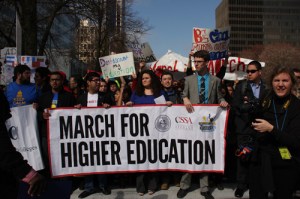 Students march to the state Capitol to protest the cuts in education and proposed increases on Monday, March 4. l Kelvin A. Sanders Sr. l ksanderssrexpress@gmail.com